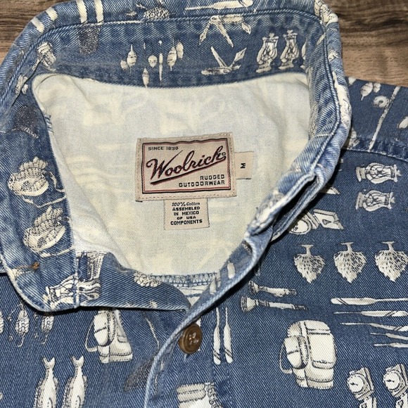 Mens Medium Vintage Woolrich Tackle/Fish Button Down Short Sleeve Polo‎ - Picture 3 of 8